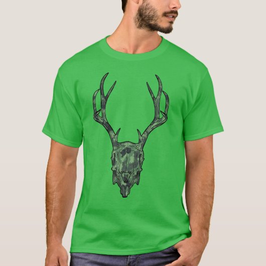 European Mount Jackalope Skull Green Camouflage T-Shirt (Vorderseite)