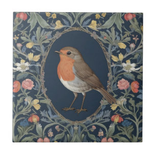 European Robin Bird William Morris style L Floral Fliese