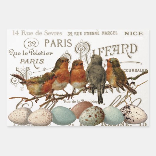 European Robin French Script Nest Egg Postmark Set Geschenkpapier Set (Vorderseite 2)