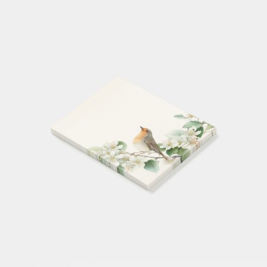 European Robin & Hawthorn – Editable Botanical Wed Post-it Klebezettel (angewinkelt)