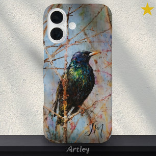 European Starling Bird Painting Individuelle Name iPhone 16 Hülle