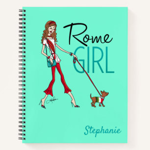 European Travel Illustration Girl in Rome Notebook Notizblock