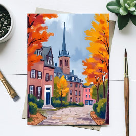European Village Street Watercolor Travel Card