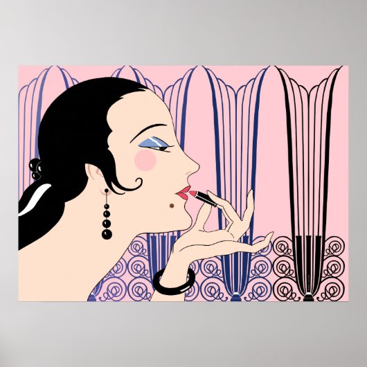 Eva, Art-Déco-Dame in Rosa und Blau Poster (Vorne)