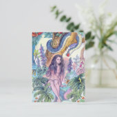 Eva sitzt in Gargen von Eden mit Schlange Postkarte (Stehend Vorderseite)