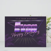 Evan Name Vorname lila retro Karte Geburtstag (Stehend Vorderseite)