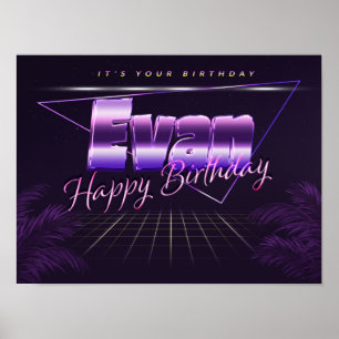Evan Name Vorname lila retro Poster Geburtstag