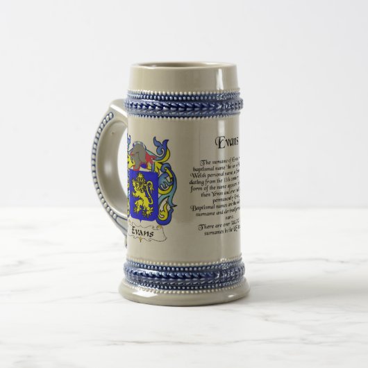 Evans-Familienwappen Stein Bierglas (Vorderseite Links)