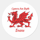 Evans Welsh Dragon Runder Aufkleber (Vorderseite)