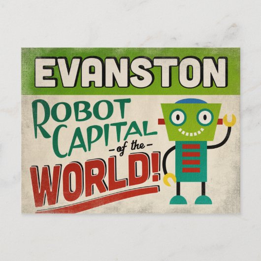 Evanston Illinois Robot - Funny Vintag Postkarte (Vorderseite)
