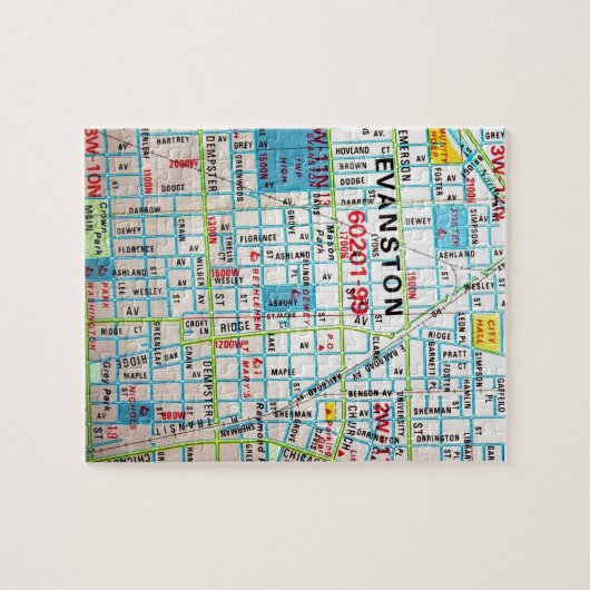 EVANSTON, Vintage Karte IL Puzzle (Horizontal)