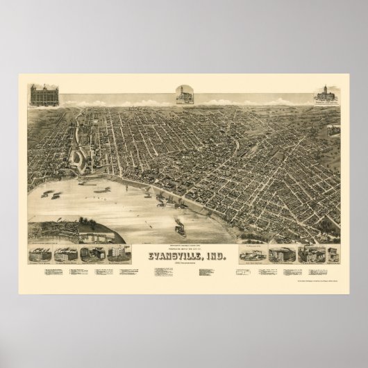 Evansville, IN Panorama-Karte - 1888 Poster (Vorne)