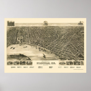 Evansville, IN panoramischer Karte - 1888 Poster