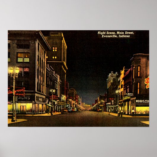 Evansville, Indiana Night Scene Main Street Poster (Vorne)
