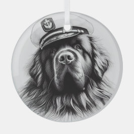 Eva's Captain Newfundland Dog Circle Ornament Aus Glas