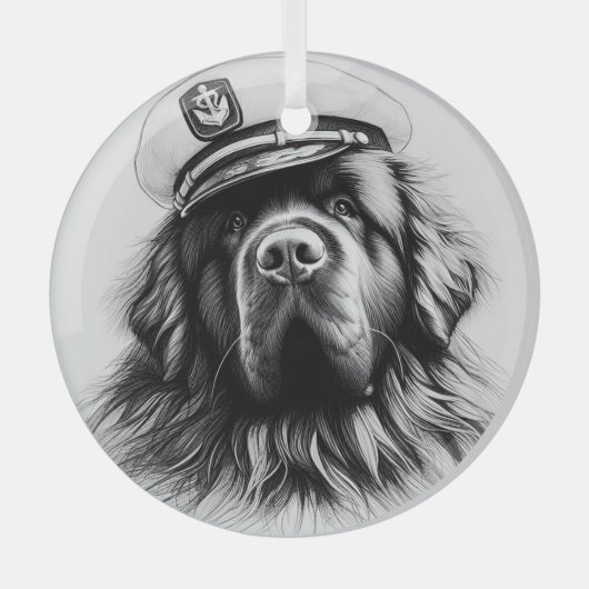 Eva's Captain Newfundland Dog Circle Ornament Aus Glas (Vorderseite)