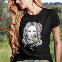 Eve and Apple Frauenportrait Snake Zeichnend Kunst T-Shirt