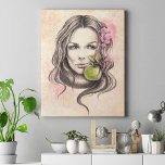 Eve and Apple Women portrait Biblicum Surreal Art Leinwanddruck<br><div class="desc">"Würdest du es dir nochmal aussuchen?" | Handgezeichnetes Portrait einer wunderschönen Frau mit schleichendem Schwanz um ihren Hals. Originelle Kunst inspiriert durch die biblische Geschichte von Eva und dem Apfel. Graphitstiftskizze mit digitaler Färbung und Vintager Textur. ・ Sie können es anpassen - das Bild verschieben/verändern, Text hinzufügen und mehr :)...</div>