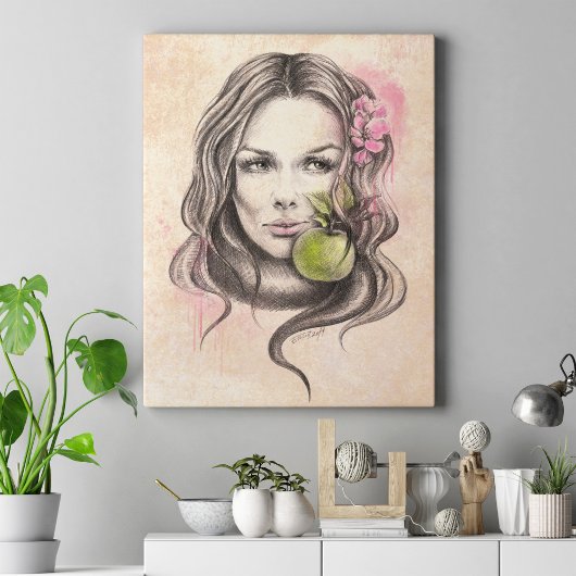 Eve and Apple Women portrait Biblicum Surreal Art Leinwanddruck