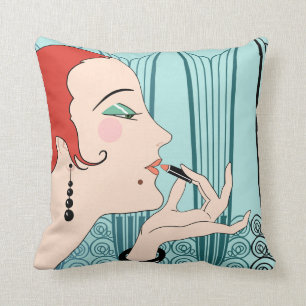 EVE, Art Deco Dame in Aqua und Teal Kissen