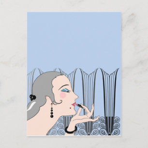 EVE, Art-Deco-Dame in Blau und Grau Postkarte