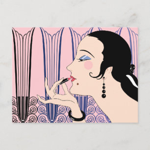EVE, Art Deco Lady in Rosa und Blau Postkarte