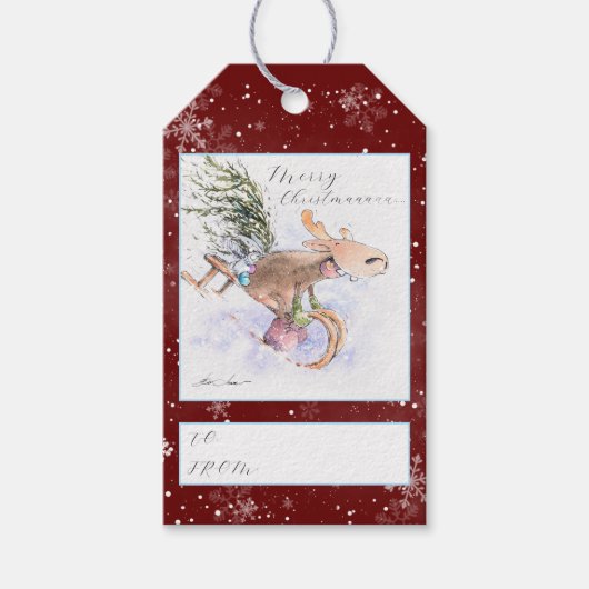 EVE bemalt Weihnachtsbaum Rentier und sonnig Geschenkanhänger (Vorderseite)