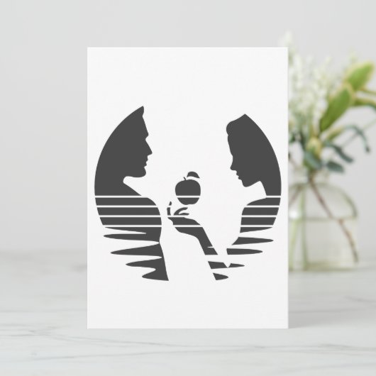 Eve gibt einen Apfel an Adam, schwarze Version 1/3 Dankeskarte (Stehend Vorderseite)