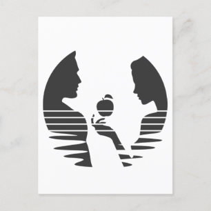 Eve gibt einen Apfel an Adam, schwarze Version 1/3 Postkarte