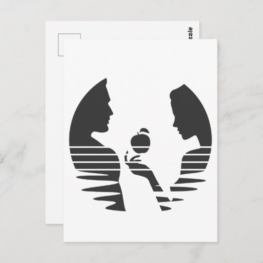 Eve gibt einen Apfel an Adam, schwarze Version 1/3 Postkarte (Vorne/Hinten)