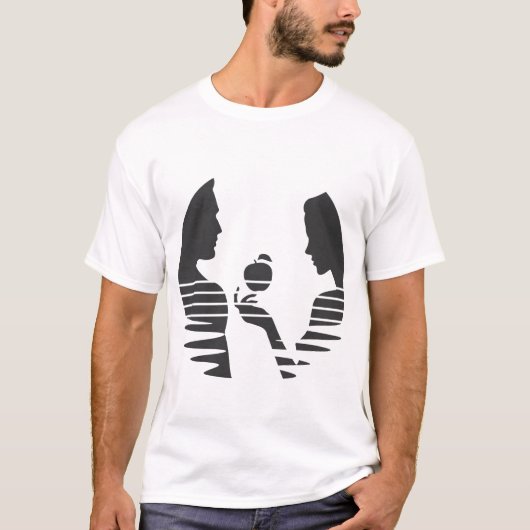 Eve gibt einen Apfel an Adam, schwarze Version 1/3 T-Shirt (Vorderseite)