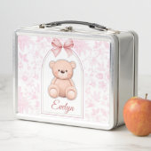 Evelyn | Benutzerdefiniertes rosa Teddy-Bär-Kinder Metall Brotdose (Beispiel)