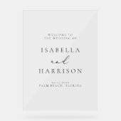 EVELYN Elegant Calligraphy Modern Wedding Willkomm Acrylschild (Vorderseite)