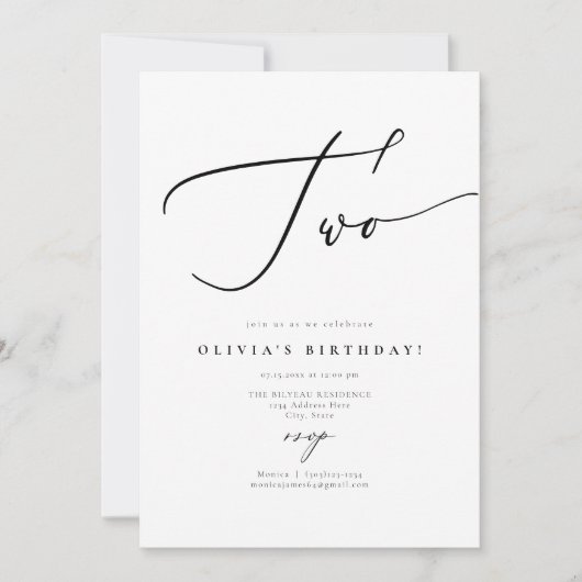 EVELYN Elegant Calligraphy Script 2. Birthday Inv Einladung (Vorderseite)