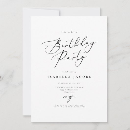 EVELYN Elegant Calligraphy Script Birthday Invitat Einladung (Vorderseite)