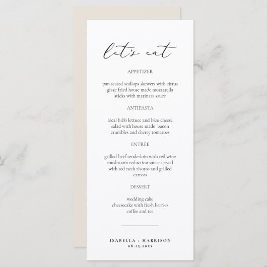EVELYN Elegant Modern Script Classic Menu Card Menükarte (Vorne/Hinten)