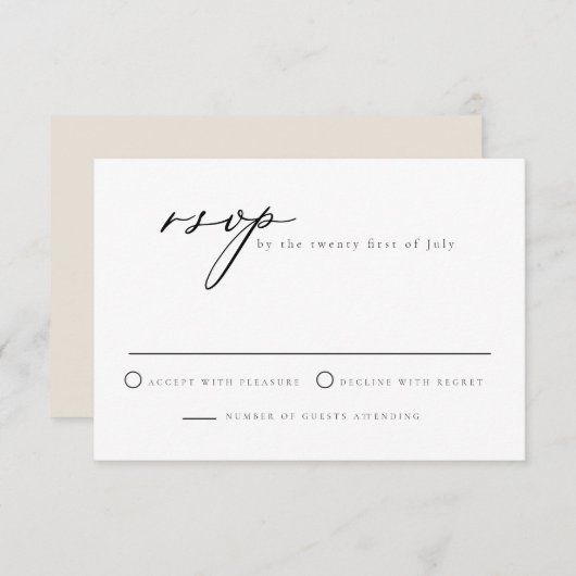 EVELYN Elegante Calligraphy Script Moderne RSVP-Ka Einladung (Vorne/Hinten)