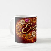 Evelyn Mug Pink Hearts Gold Script Romantic Gift Kaffeetasse (Vorderseite Links)