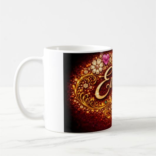 Evelyn Mug Pink Hearts Gold Script Romantic Gift Kaffeetasse (Links)