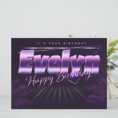 Evelyn Name Vorname lila retro Karte Geburtstag (Stehend Vorderseite)