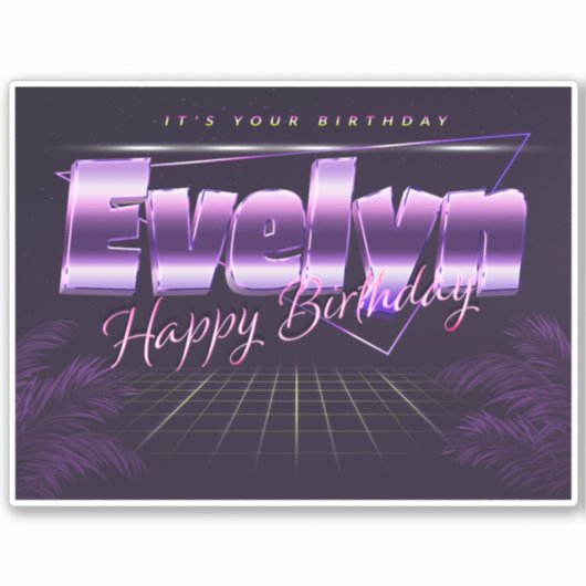 Evelyn Name Vorname lila retro Sticker Geburtstag (Vorderseite)