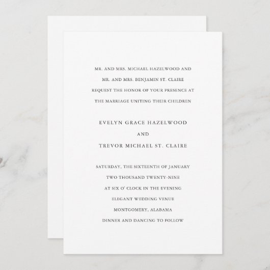 Evelyn Simple Elegant Wedding Einladung (Vorne/Hinten)