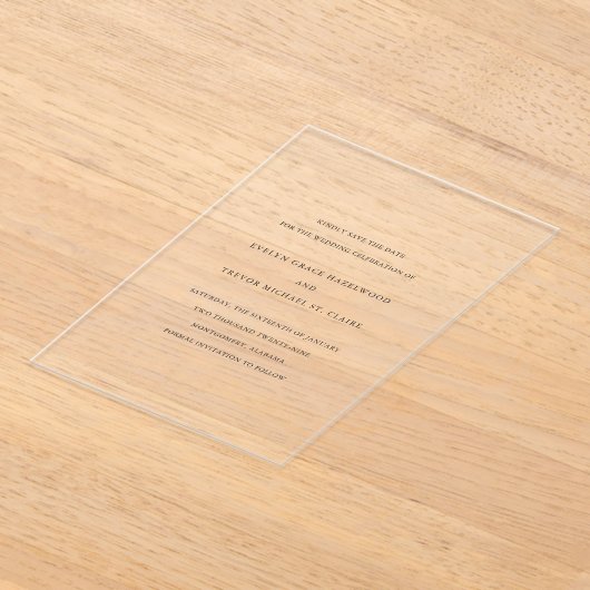 Evelyn Simple Elegant Wedding Save the Date Acryleinladungen (Ablage )