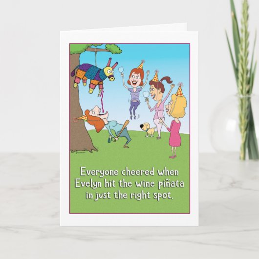 Evelyn und der Wein Pinata zum Geburtstag Karte (Vorderseite)