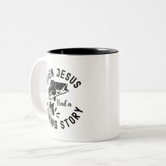Even Jesus Had a Fishing Story Funny Fishing Zweifarbige Tasse (Vorderseite Links)