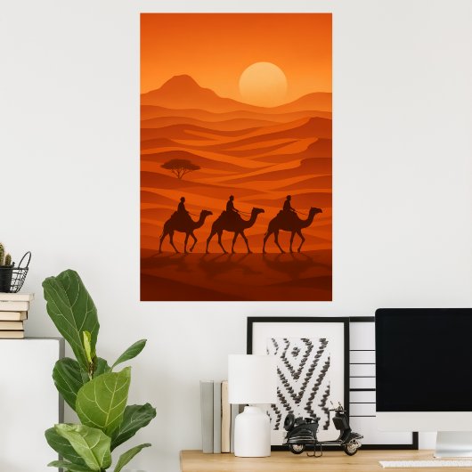 "Evening Caravan | Desert Silhouette Wall Art Poster (Heimbüro)