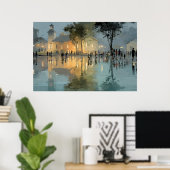 Evening Church Square Rain Reflections Poster (Heimbüro)