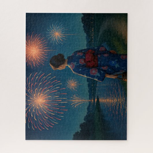 Evening Fireworks and Yukata by the Riverside Puzzle (Vertikal)