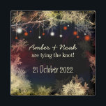 Evening Garden String Lights Wedding Save the Date Magnet<br><div class="desc">Elegant, whimsical forest tree leaves in shades of gold & red lovely red & white string lights on tree branches illustrated on custom Wedding Save the Date Invitation Magnets. Beautiful and chic design amazing for your upcoming EVENING STRING LIGHTS WEDDING | RED & GOLD COLOR SCHEME WEDDING | NATURE INSPIRED...</div>
