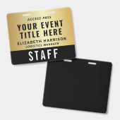 Event Access Pass VIP-Mitarbeiter Crew Black Gold  Ausweis (Vorder- & Rückseite)